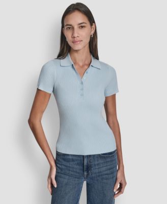 Petite Short-Sleeve Ribbed Polo Shirt