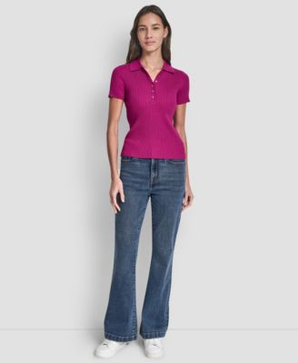 Petite Short-Sleeve Ribbed Polo Shirt