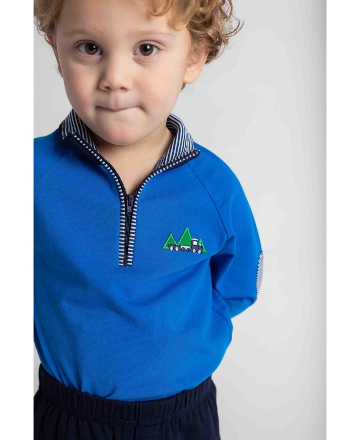 Florence Eiseman Little Boys Knit Raglan 1/2 Zip Shirt With Train