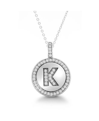 Sterling , Micro Pave CZ Circle Initial Necklace