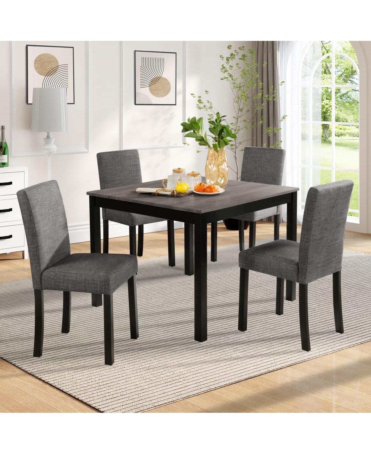 Maison Boucle Modern Kitchen Table with Upholstered Chairs, Compact Dining Set for Small Spaces - 5-Piece Square Dining Table Set for 4