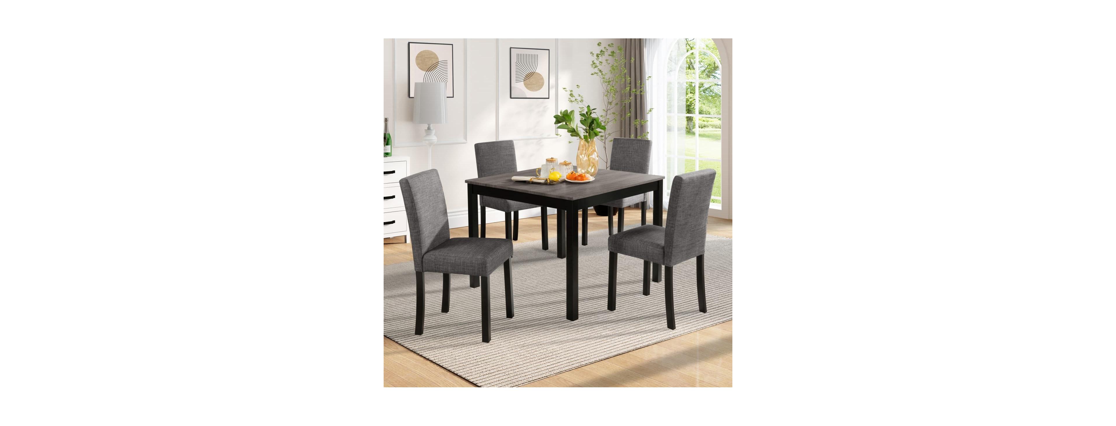 Maison Boucle Modern Kitchen Table with Upholstered Chairs, Compact Dining Set for Small Spaces - 5-Piece Square Dining Table Set for 4