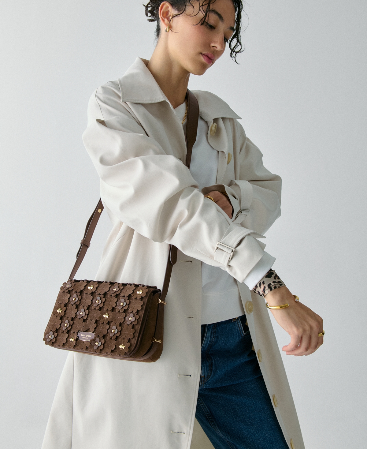 Kate Spade Liv Floral Embellished Suede Crossbody Bag