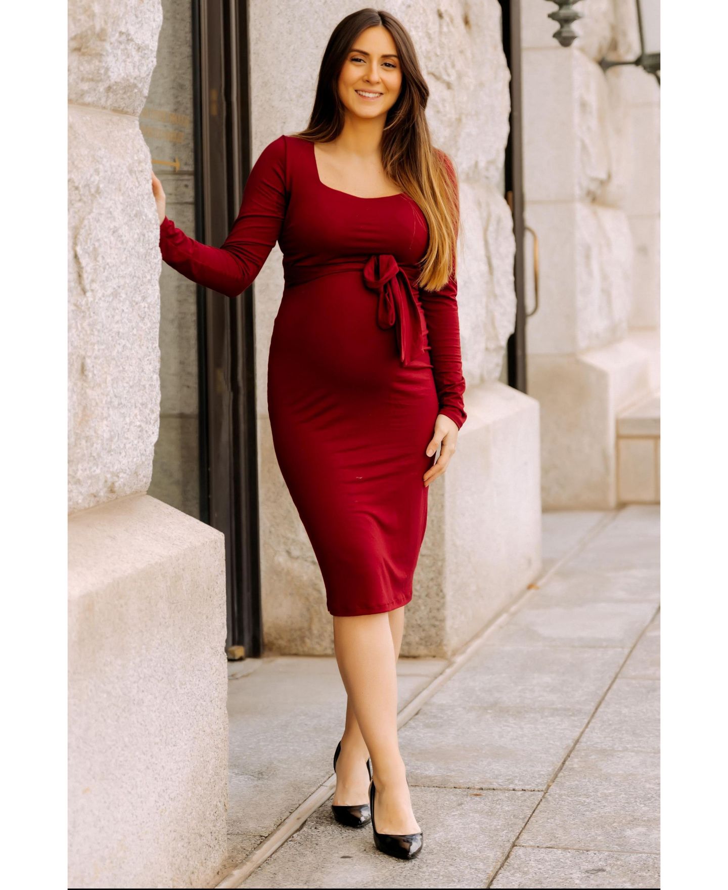 Женское платье Pinkblush Basic Square Neck Midi, цвет: Бордовый — фото 8
