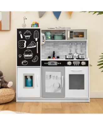 Kids Wooden Pretend Play Kitchen with Blackboard & Accessories