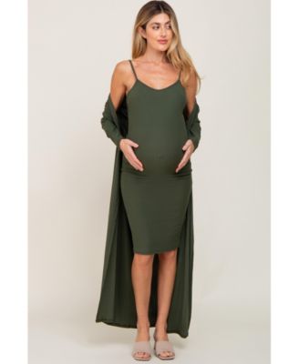 Maternity Olive Ribbed Cardigan 2 Piece Set