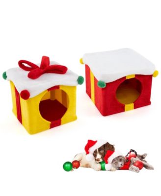 2 Gift Box Shaped Cute Christmas Cat House with Bow