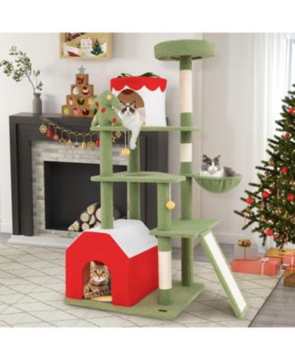 61 Inches Cute Christmas Cat Tree with Sisal Scratching Posts and 2 Condos