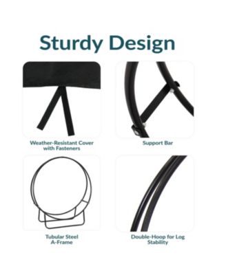 Outdoor Heavy-Duty Steel Firewood Log Hoop Storage Rack with Weather-Resistant PVC Log Hoop Cover