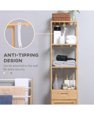 Bamboo Tall Slim Bathroom Cabinet with Drawer and Slatted Shelves