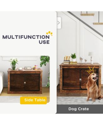 39" Dog Crate Furniture w/ Flip-up Top Opening, 2 Doors, for L Dogs