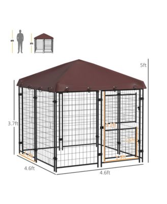 4.6' x 4.6' x 5' Outdoor Dog Kennel with Waterproof Canopy, Door