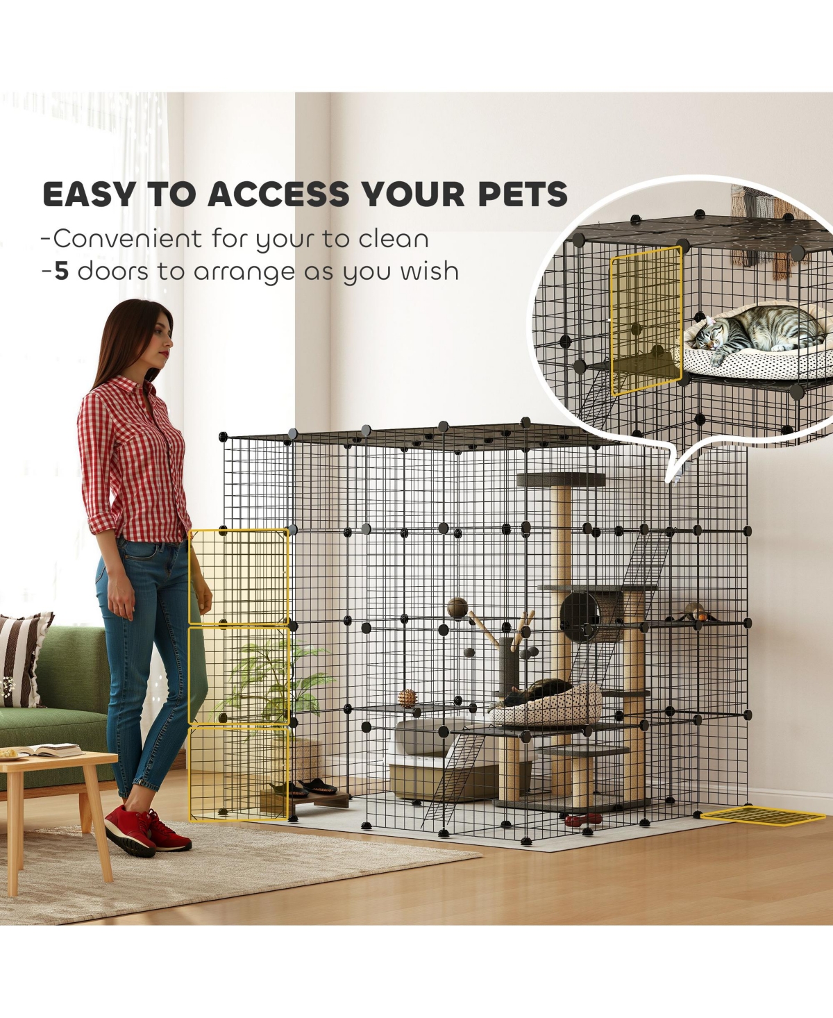 PawHut 4-Tier Large Cat Cage, 55" Diy Cat Playpen with Platforms,