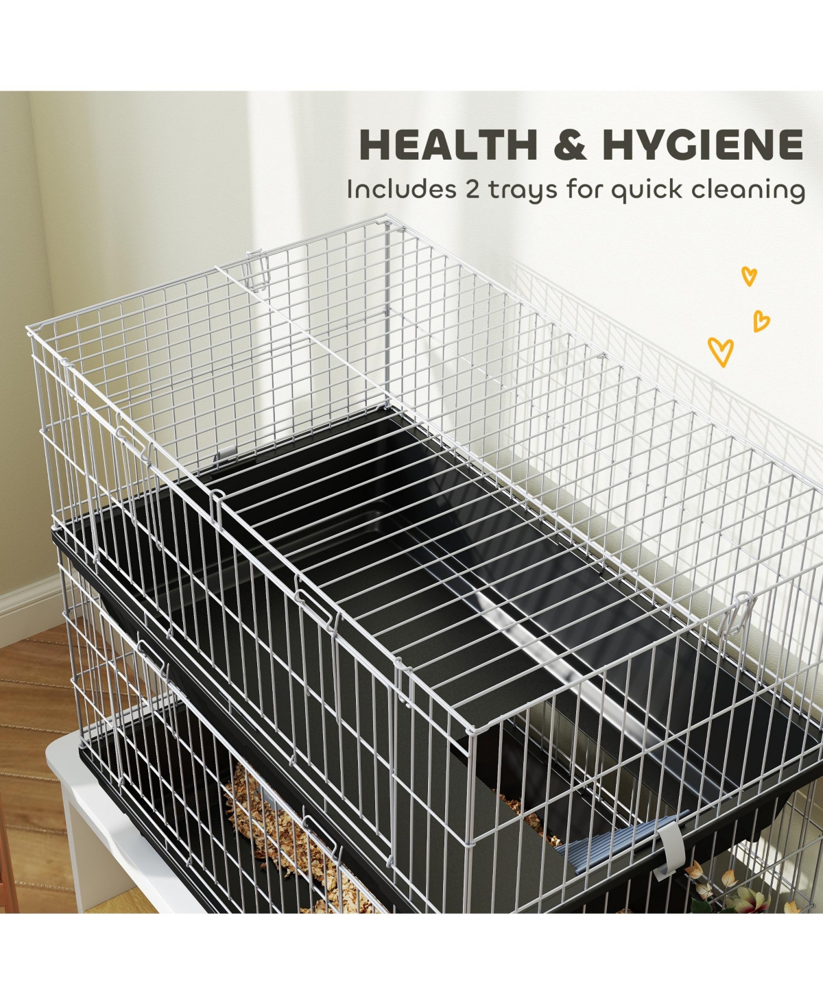 PawHut 2-Tier Mouse Cage, Ferret Cage W/ Dish and Bottle, Ramp, 2 Doors