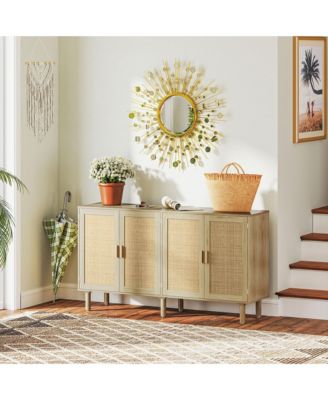 Bohemian Sideboard with 4 Rat Doors and Shelves, Natural