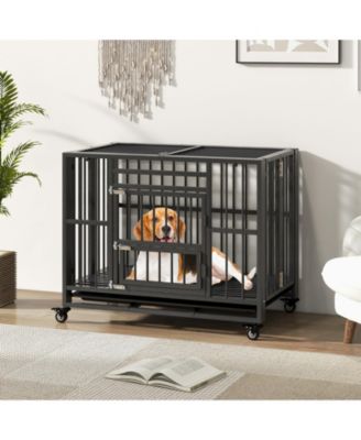 Foldable Heavy-Duty Metal Dog Cage Chew-proof Dog Crate with Lockable Universal Wheels