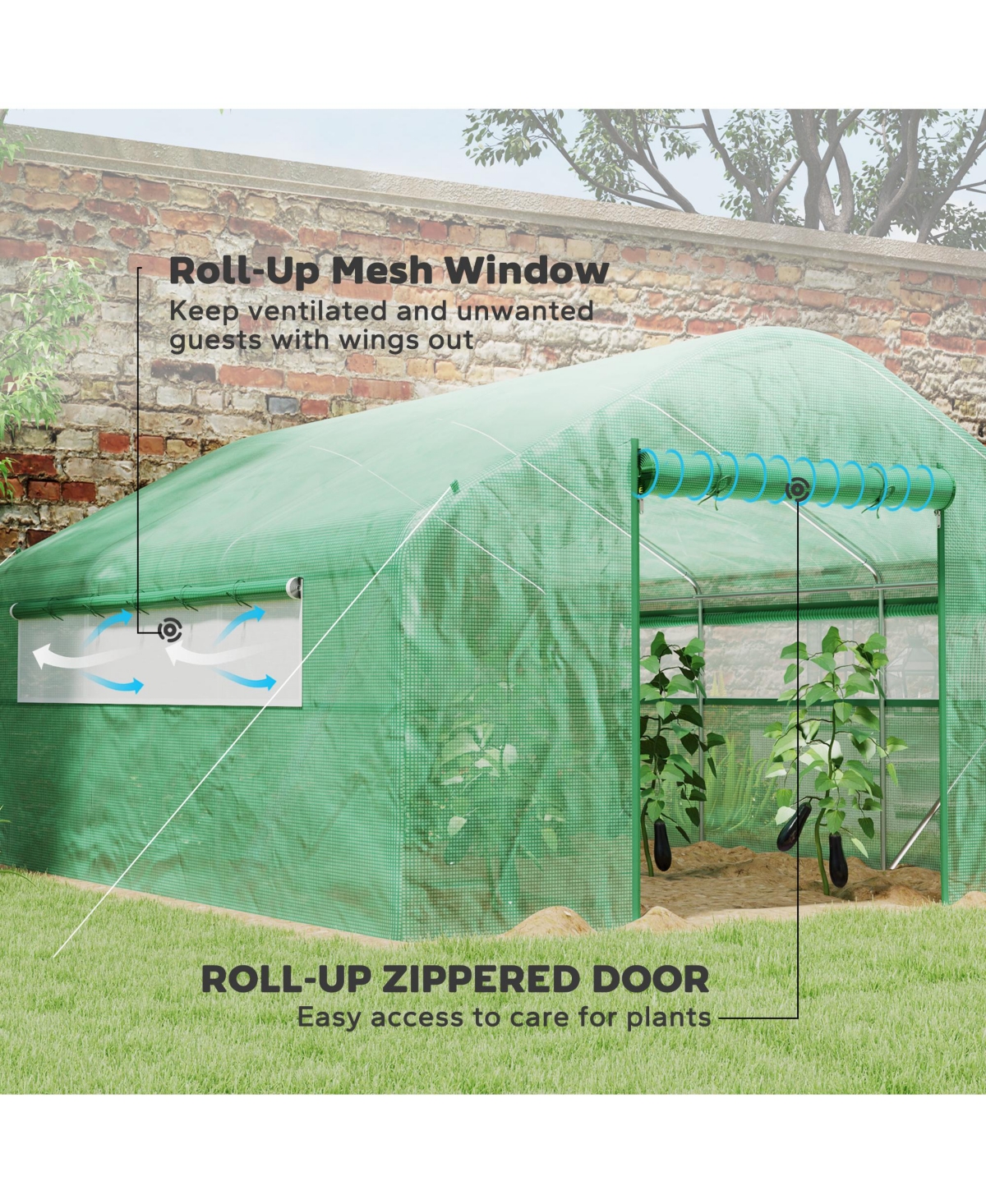 Outsunny 13' x 10' Hoop House with Large Windows Tunnel house,