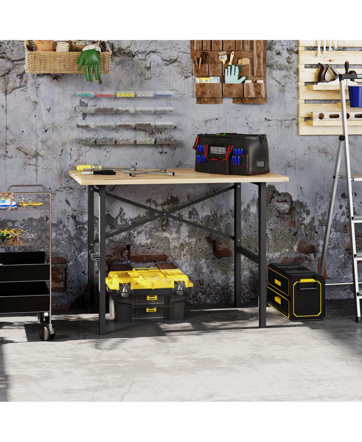 Homcom 46"L x 28"W Garage Table with X Bar Support and Tabletop Natural/Black