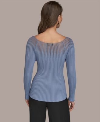Women's Mesh Detail Boat Neck Sweater