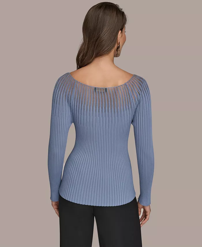Women's Mesh Detail Boat Neck Sweater - thumbnail 8