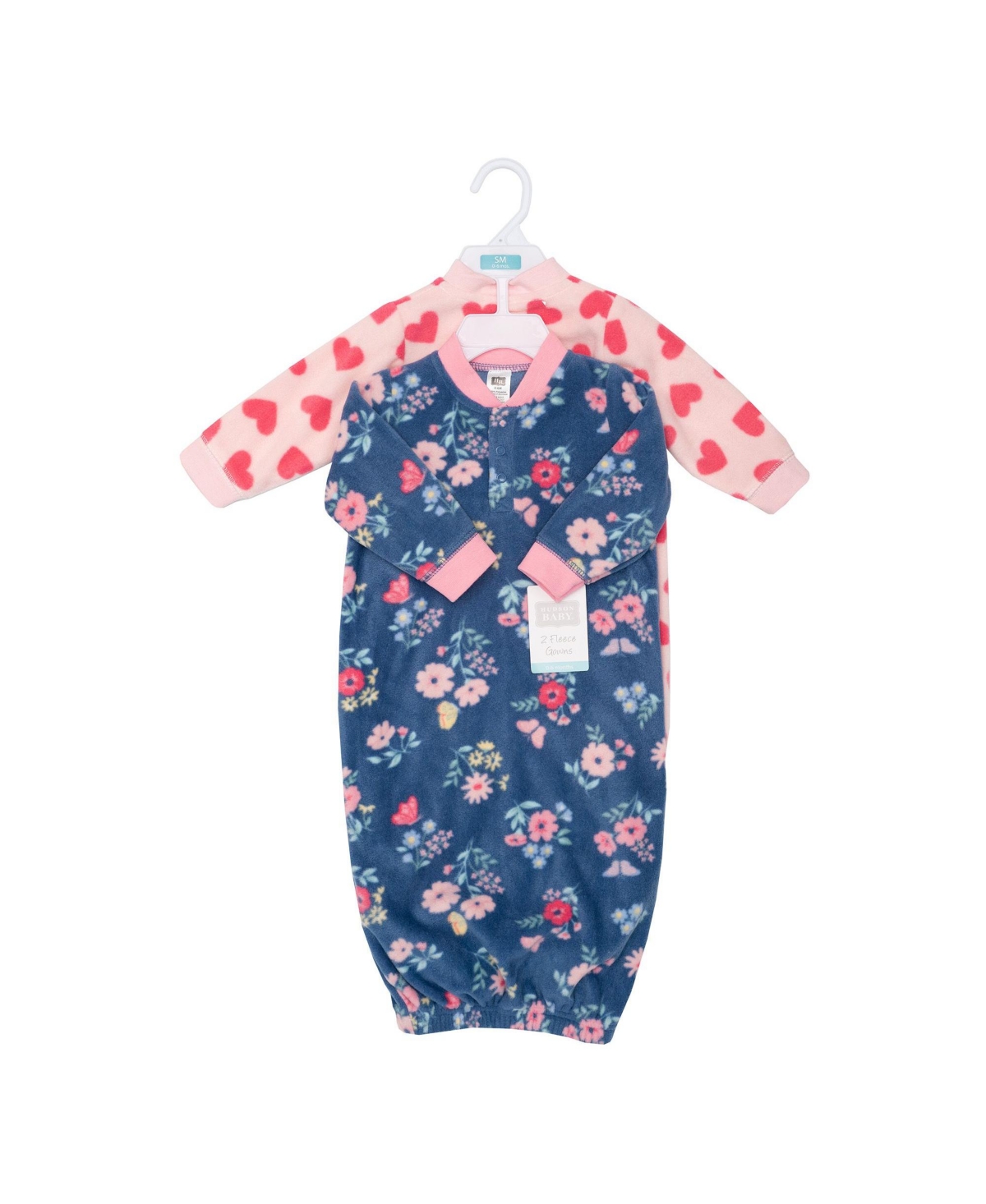 Hudson Baby Baby Girls Hudson Fleece Gowns, Blue Butterfly Floral, 0-6 Months