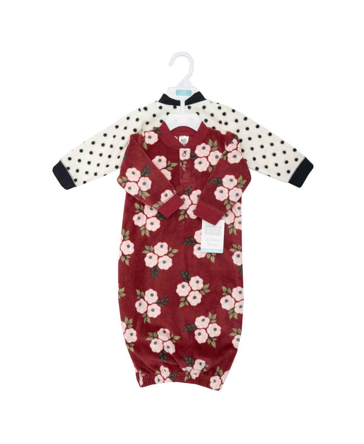 Hudson Baby Baby Girls Hudson Fleece Gowns, Burgundy Floral, 0-6 Months