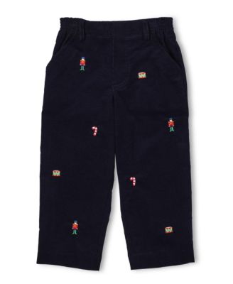 Baby Boys Corduroy Fake Fly Pants With Allover Embroidery