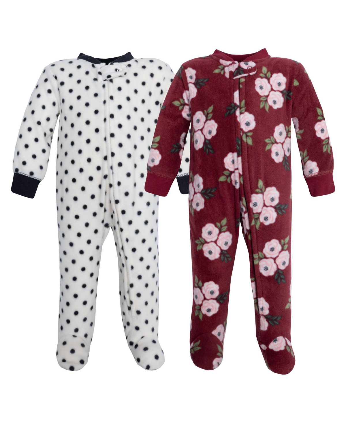 Hudson Baby Girls Fleece Sleep and Play, Burgundy Floral, 0-3 Months