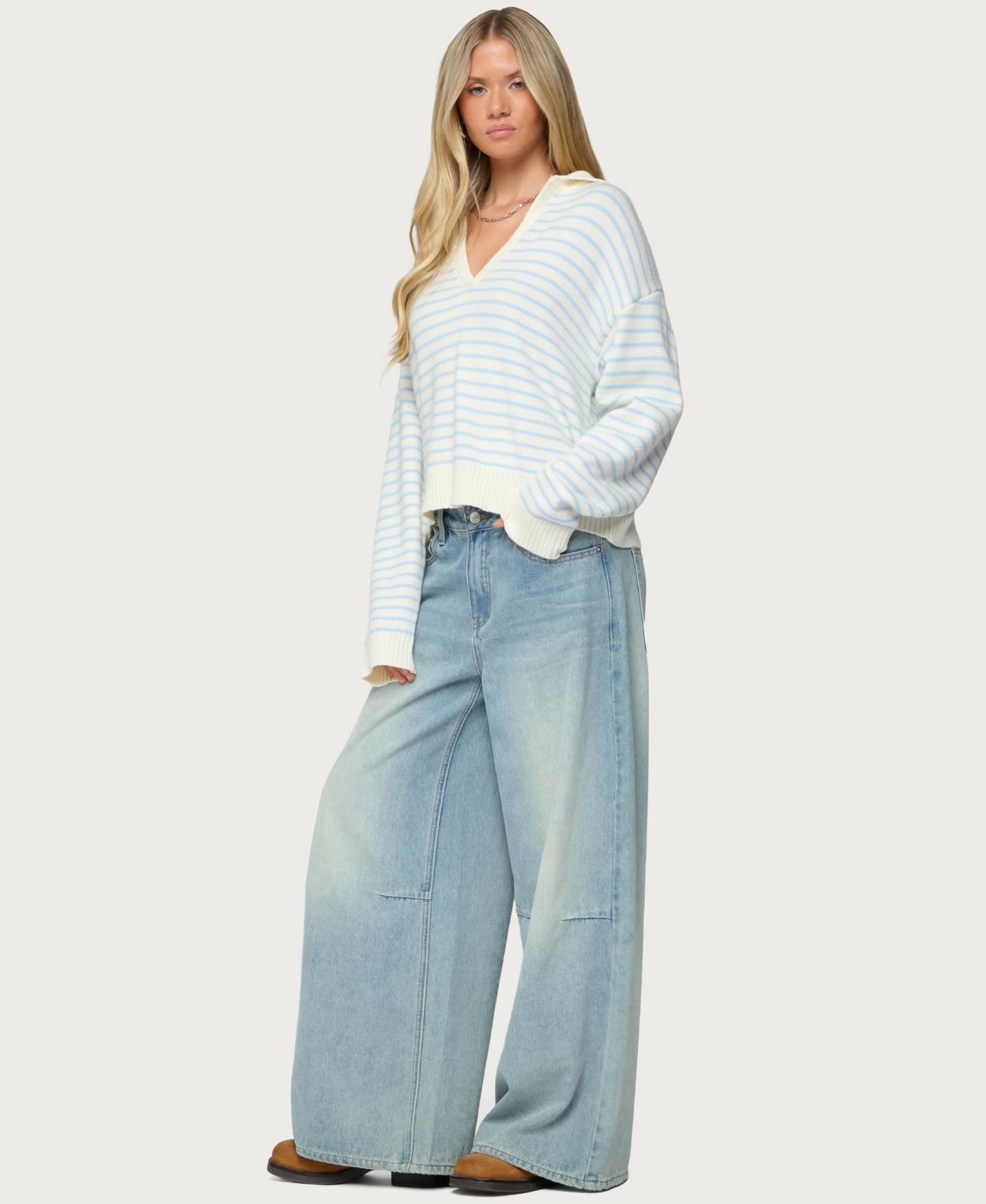 Женский свитер Edikted Copenhagen Oversized Striped, цвет: Светлый синий кремовый — фото 3