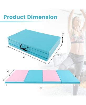 4-Panel PU Leather Folding Exercise Mat with Carrying Handles-Pink & Blue