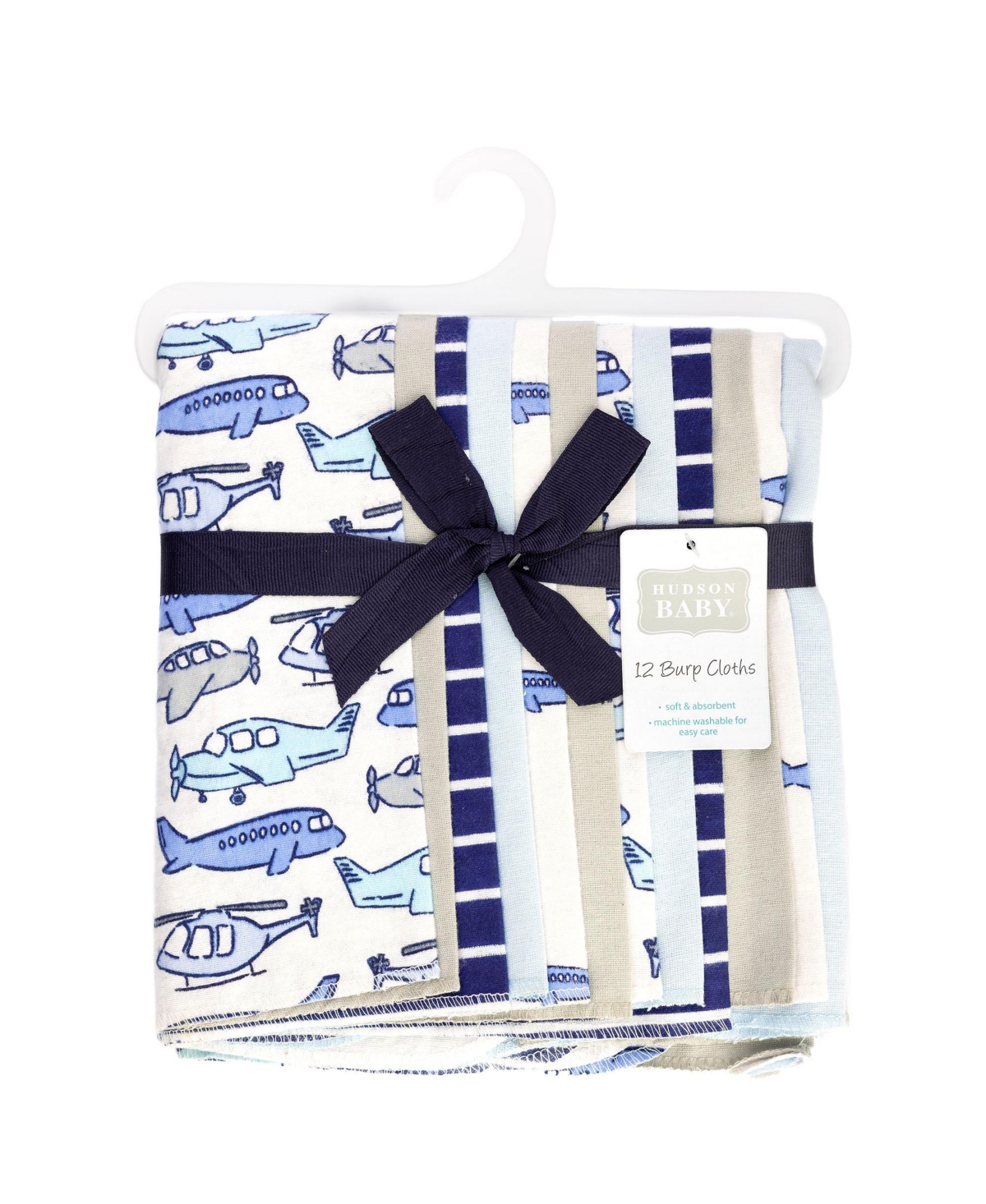Hudson Baby Infant Boys Cotton Flannel Burp Cloths 12-Pack Bundle, Born To Fly, One Size