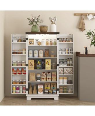 Kitchen Pantry Cabinet with Sensing LED Light Storage Cabinet