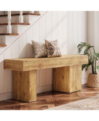 Solid Wood Bench, 47” Farmhouse Entryway Bench with Thickened Seat & Artistic Legs, Indoor Bench
