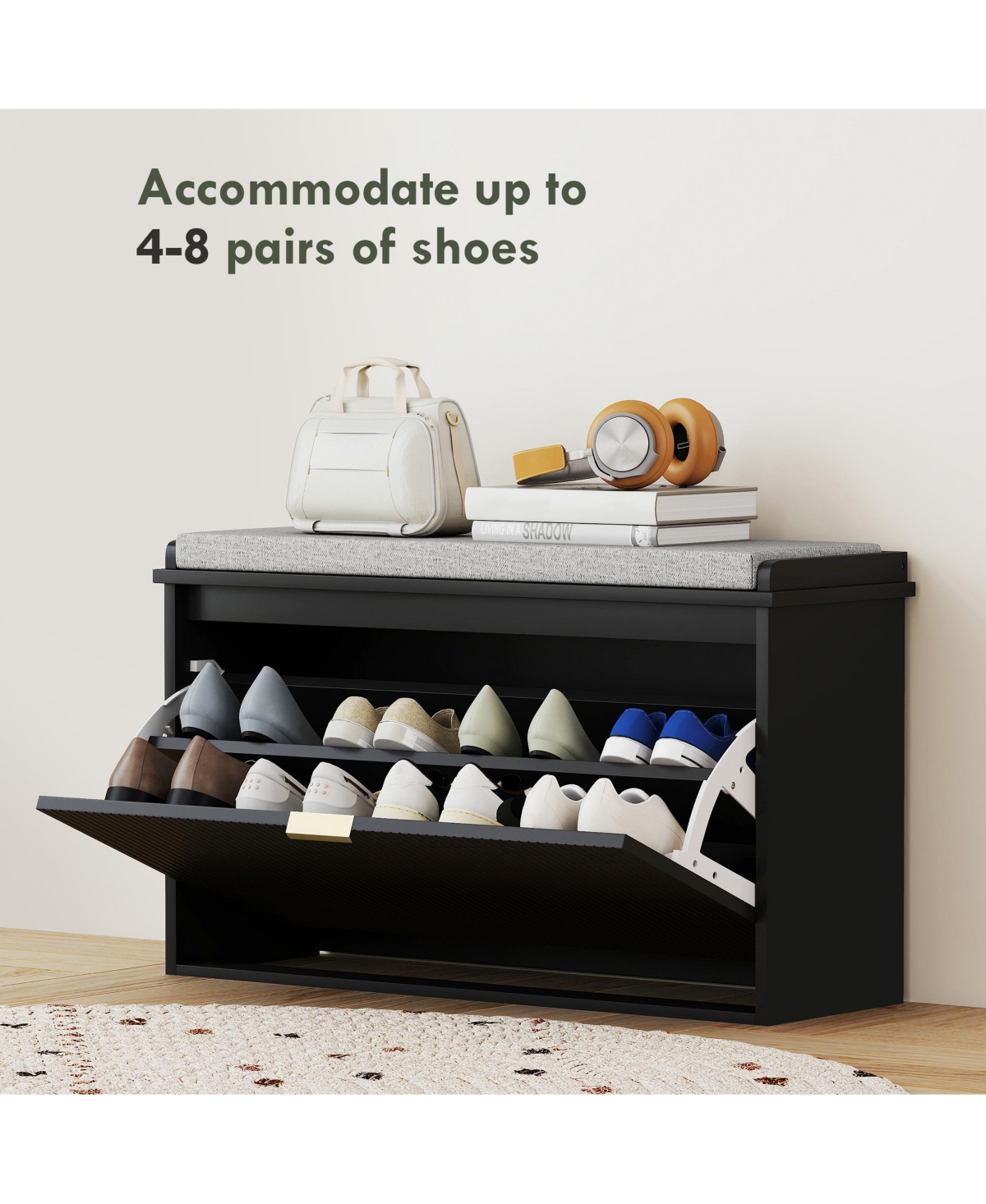 Homcom Shoe Bench with Padded Seat and Flip-Drawer for 8 Pairs