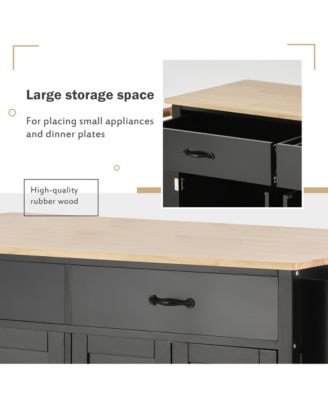 54.3inch Kitchen Island Cart with Solid Wood Top, Locking Wheels, 4-Door Cabinet, Two Drawers, Spice Rack and Towel Rack for Dining Room