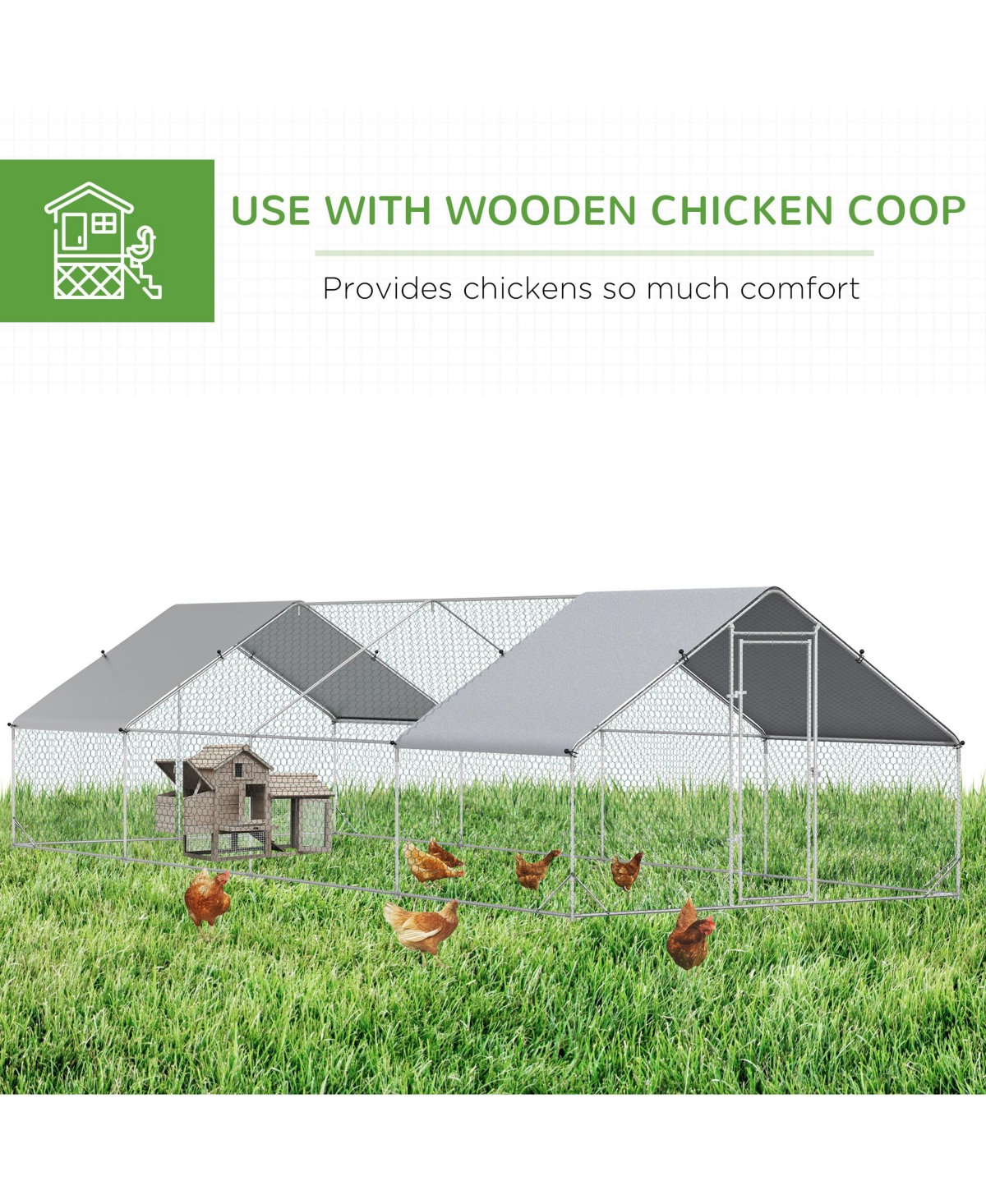 PawHut Steel Chicken Coop Cage W/Cover and Lockable Door,