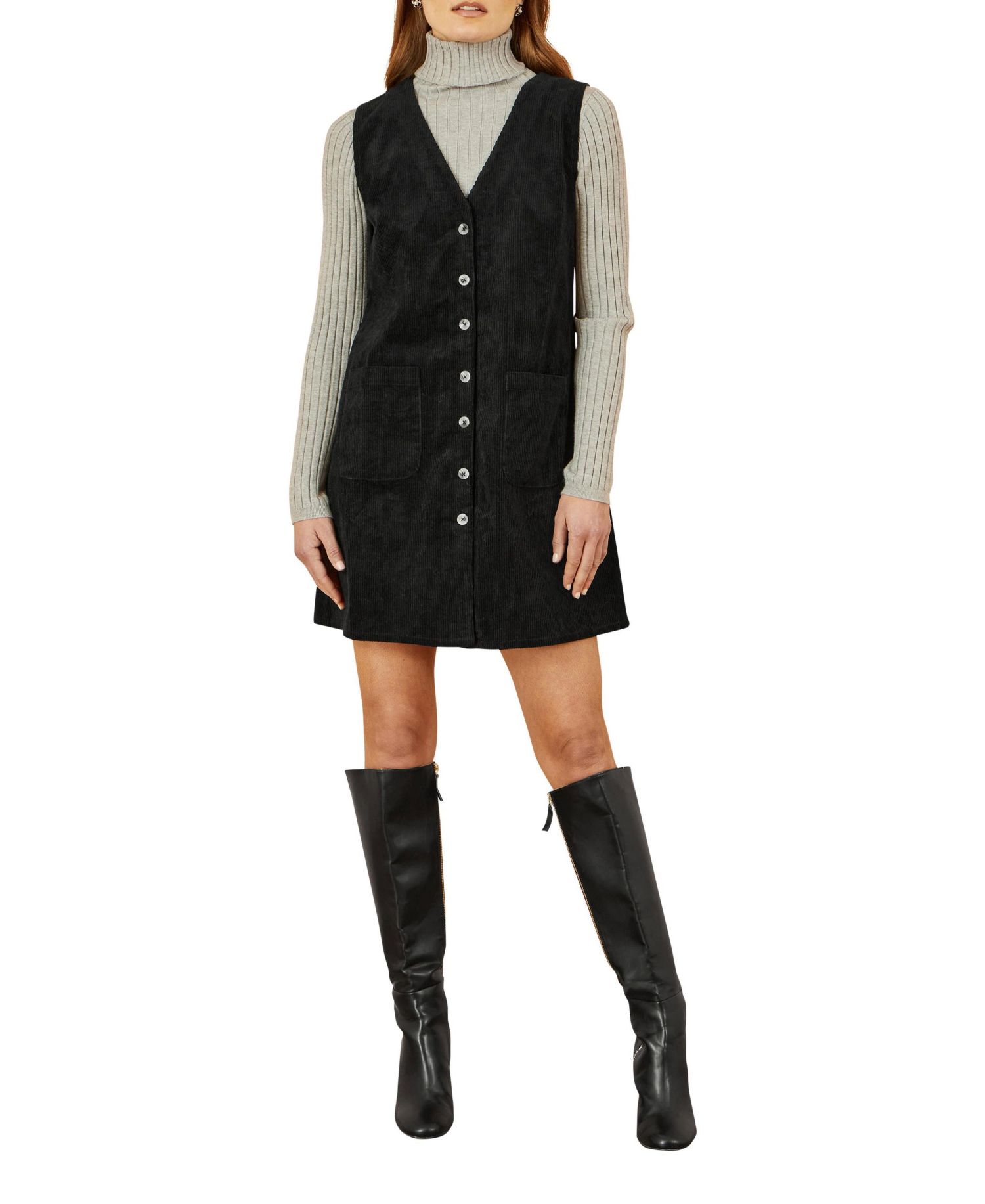 Women's Cord Tunic Dress With Pockets