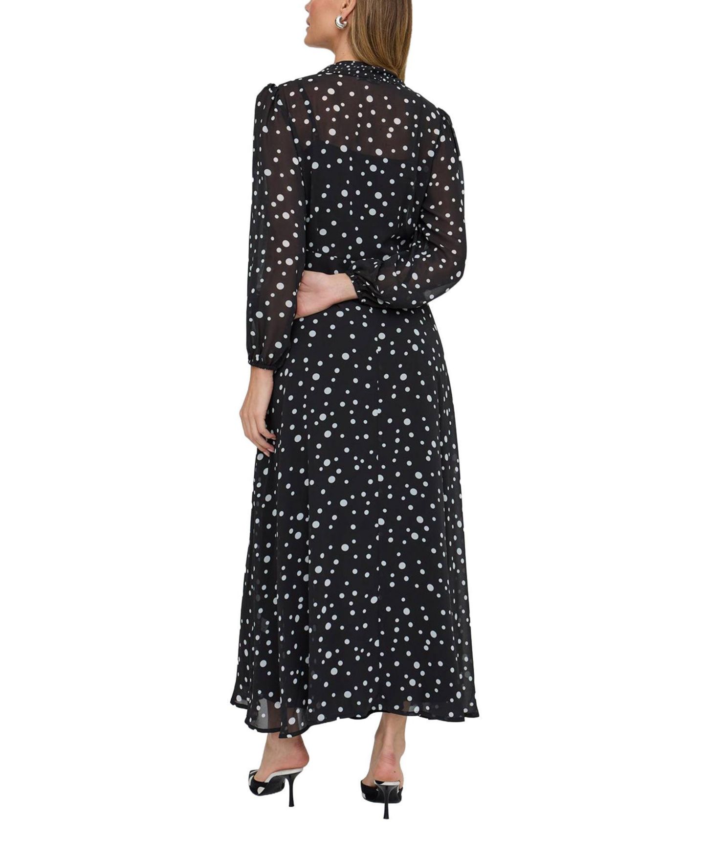 Женское платье Lily and Lionel London Margot Ruffle Neck Spot Print Maxi, цвет: Чёрный — фото 5
