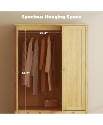 Wardrobe Closet with 3 Doors and 2 Drawers Bedroom Armoire