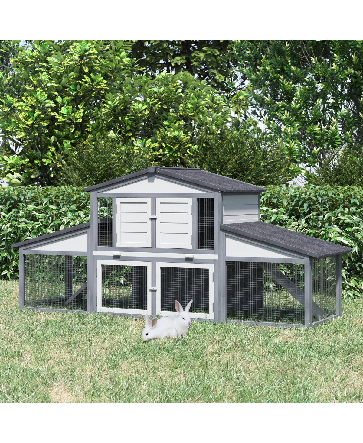 PawHut Large Rabbit Hutch, Outdoor Wooden Guinea Pig Cage,