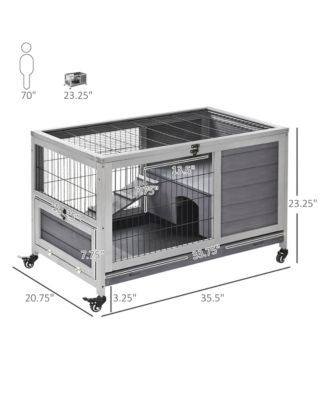 Rabbit Hutch Indoor Small Animal House w/ Pull Out Tray Casters Ramp
