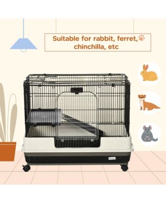 Small Animal Cage with Wheels, Portable Bunny Cage 2-Tier