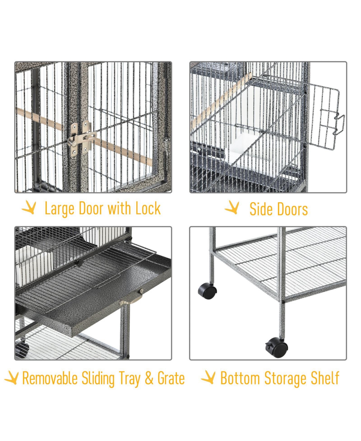 PawHut Double Rolling Bird Cage with Removable Metal Tray and Storage Shelf