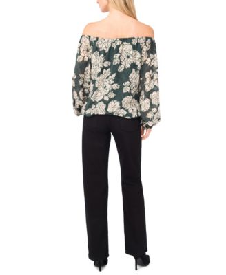 Women's Floral Off-The-Shoulder Long-Sleeve Top