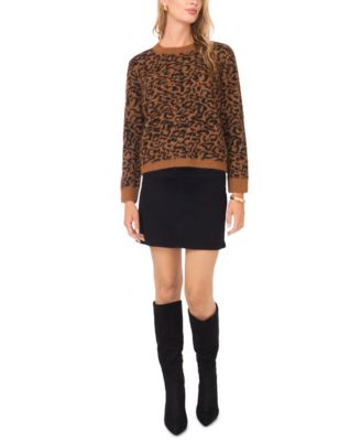 Women's Cozy Crewneck Animal-Print Long-Sleeve Sweater