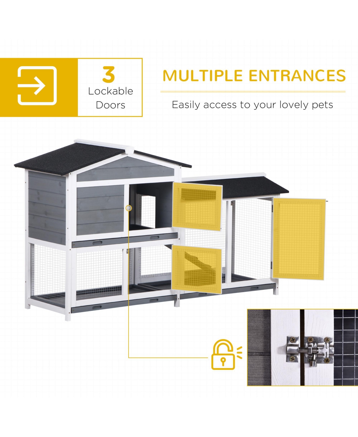 PawHut 2-Story Rabbit Hutch Wooden Bunny Cage Small Animal House