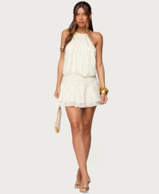 Women's Glossy Striped Drop Waist Mini Dress