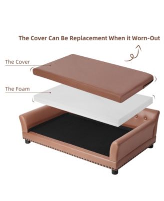 Large Sized Dog Sofa Couch Raised Calming Dog Bed Leather Lounger Waterproof