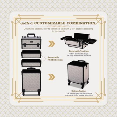 Rolling Makeup Train Case 4in1 Professional Travel Art Deco Graphite