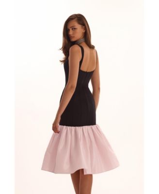 Women's Black Fitted Maxi Dress With Puffy Tiered Skirt